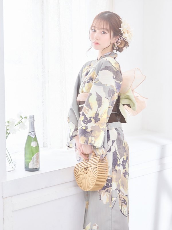 画像9: 【即日発送！】グレージュニュアンスフラワー浴衣【浴衣３点セット 浴衣/帯/下駄】[YMT]