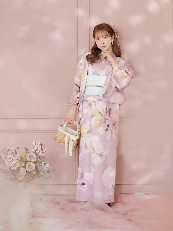 画像12: 【即日発送】大人くすみピンクx牡丹浴衣【浴衣３点セット 浴衣/帯/下駄】[YMT]