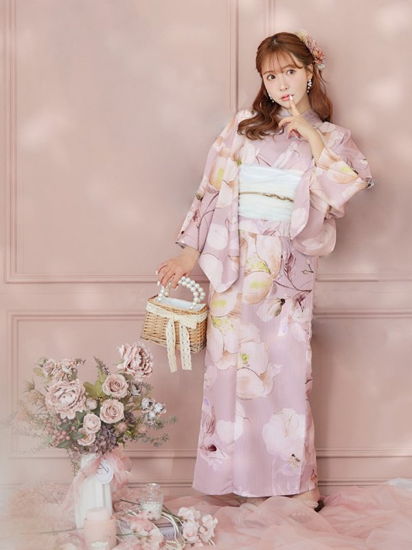 画像13: 【即日発送】大人くすみピンクx牡丹浴衣【浴衣３点セット 浴衣/帯/下駄】[YMT]