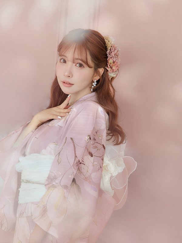 画像16: 【即日発送】大人くすみピンクx牡丹浴衣【浴衣３点セット 浴衣/帯/下駄】[YMT]