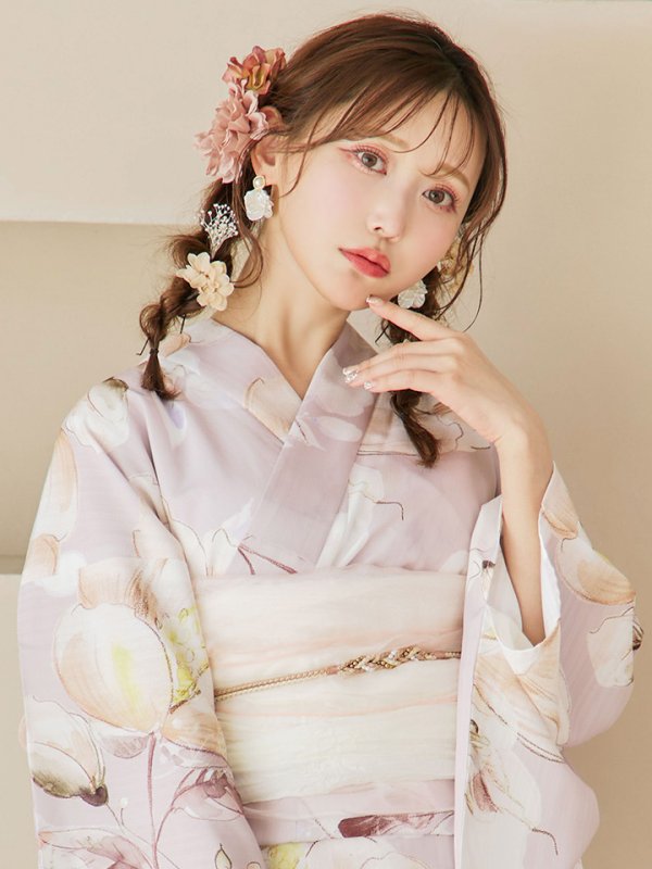 画像13: 【即日発送！】大人くすみピンクx牡丹浴衣【浴衣３点セット 浴衣/帯/下駄】[YMT]