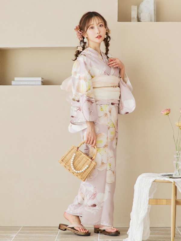 画像3: 【即日発送！】大人くすみピンクx牡丹浴衣【浴衣３点セット 浴衣/帯/下駄】[YMT]
