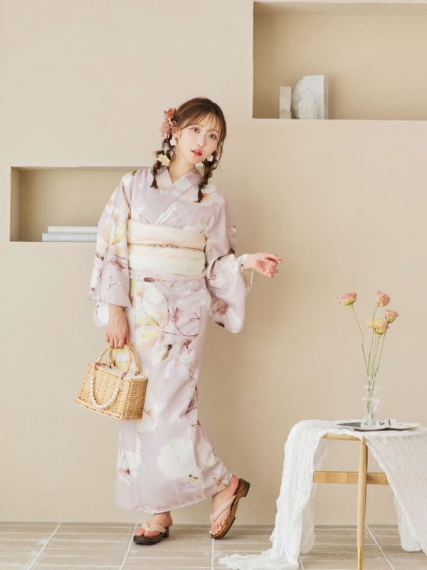 画像11: 【即日発送！】大人くすみピンクx牡丹浴衣【浴衣３点セット 浴衣/帯/下駄】[YMT]