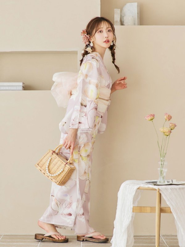 画像10: 【即日発送！】大人くすみピンクx牡丹浴衣【浴衣３点セット 浴衣/帯/下駄】[YMT]
