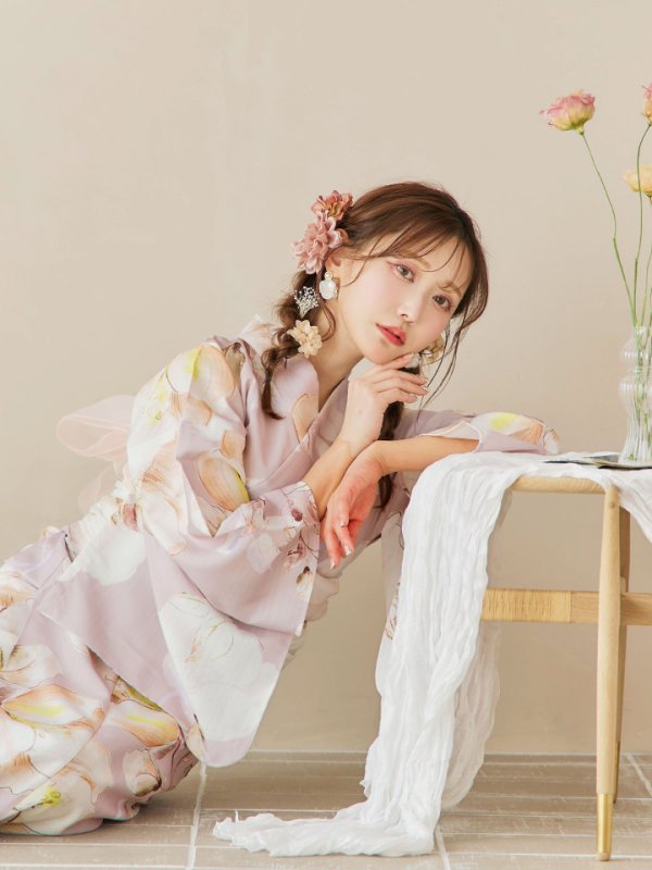 画像9: 【即日発送！】大人くすみピンクx牡丹浴衣【浴衣３点セット 浴衣/帯/下駄】[YMT]