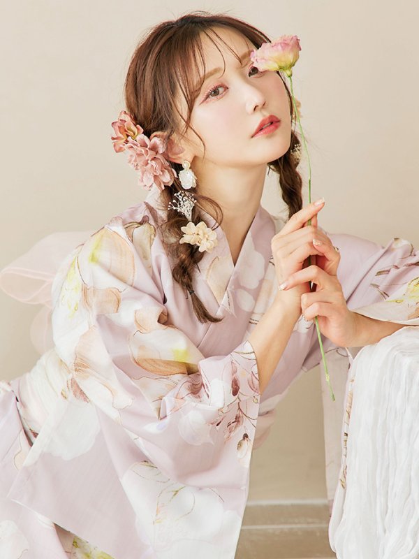 画像7: 【即日発送！】大人くすみピンクx牡丹浴衣【浴衣３点セット 浴衣/帯/下駄】[YMT]