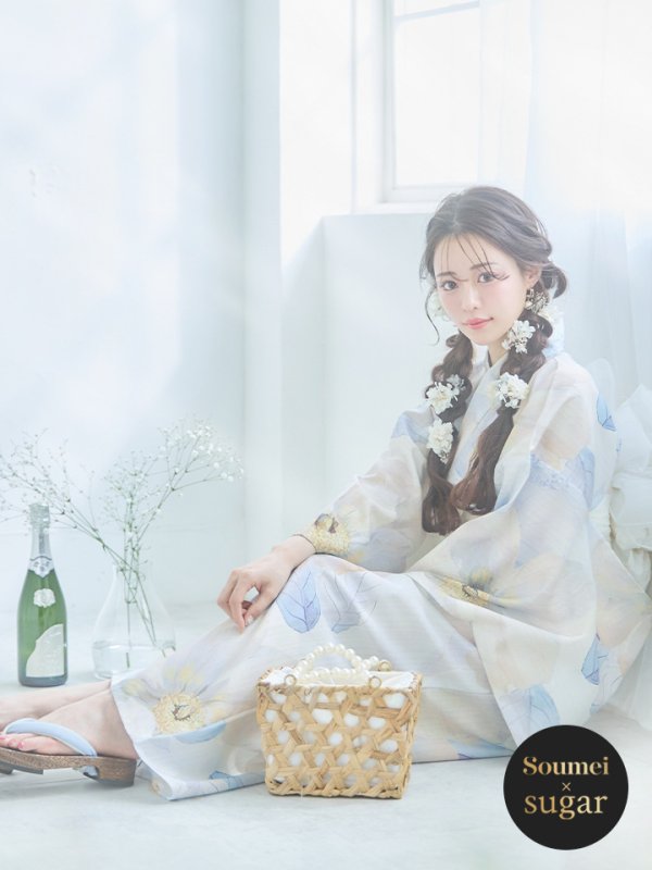 画像2: アイシーフラワー牡丹浴衣 OBI-siwa-200-kj-13-OW / HIMO-900-yn-5-IV / HEKO-800-sb-5-WH / YA-72-kn-W / GETA-01-kj-2-BL / [YMT]