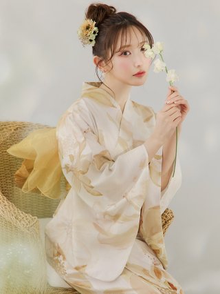 水彩イエローフラワー浴衣