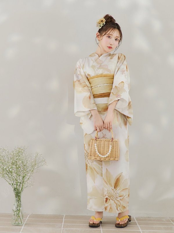 画像10: 【即日発送！】水彩イエローフラワー浴衣【浴衣３点セット 浴衣/帯/下駄】[YMT]