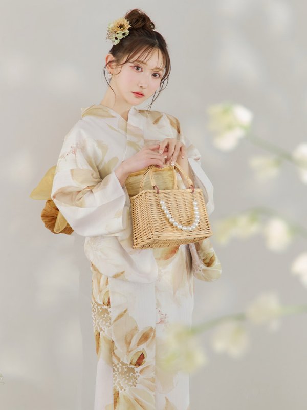 画像11: 【即日発送！】水彩イエローフラワー浴衣【浴衣３点セット 浴衣/帯/下駄】[YMT]