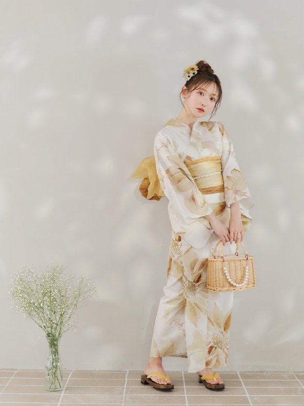 画像12: 【即日発送！】水彩イエローフラワー浴衣【浴衣３点セット 浴衣/帯/下駄】[YMT]