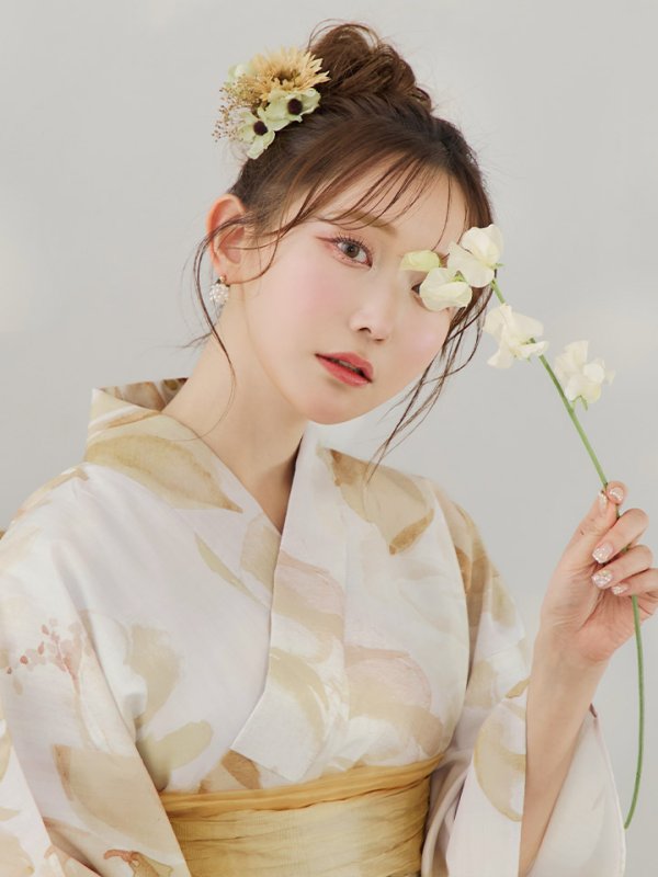 画像13: 【即日発送！】水彩イエローフラワー浴衣【浴衣３点セット 浴衣/帯/下駄】[YMT]