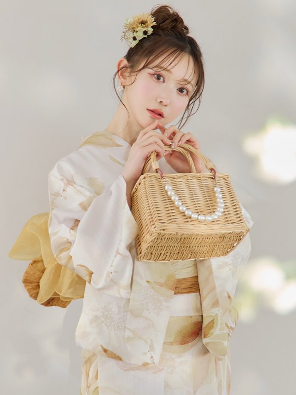 画像14: 【即日発送！】水彩イエローフラワー浴衣【浴衣３点セット 浴衣/帯/下駄】[YMT]