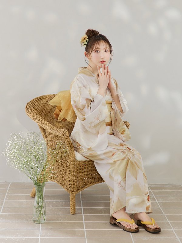 画像15: 【即日発送！】水彩イエローフラワー浴衣【浴衣３点セット 浴衣/帯/下駄】[YMT]