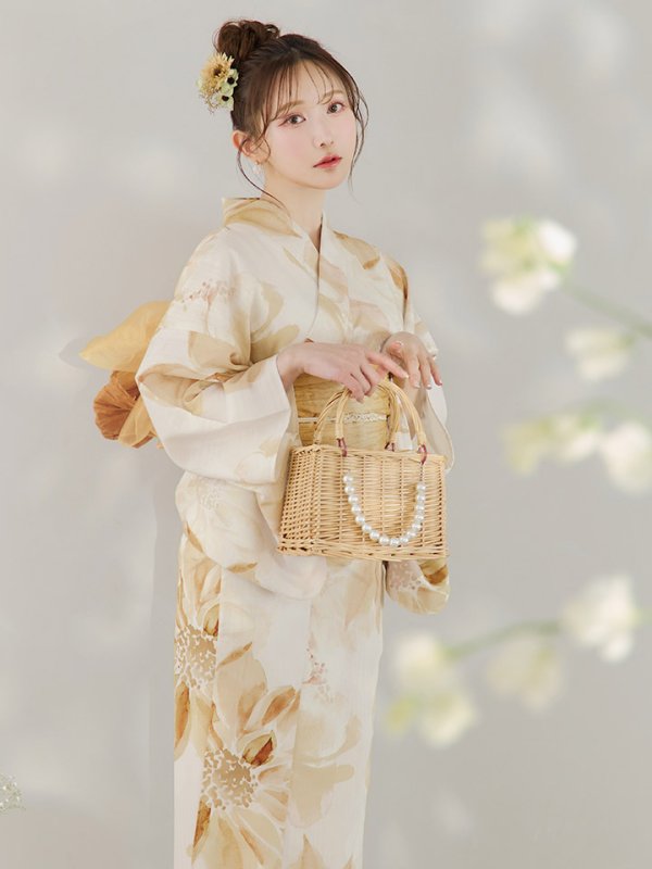 画像2: 【即日発送！】水彩イエローフラワー浴衣 OBI-g-500-kj-5-MUS / HIMO-900-yn-5-IV / HEKO-800-sb-6-YEBE / YA-68-kn-YEBE / GETA-01-kj-6-MUS/  [YMT]