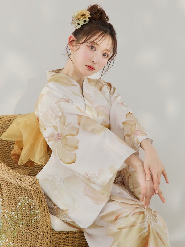 画像7: 【即日発送！】水彩イエローフラワー浴衣【浴衣３点セット 浴衣/帯/下駄】[YMT]