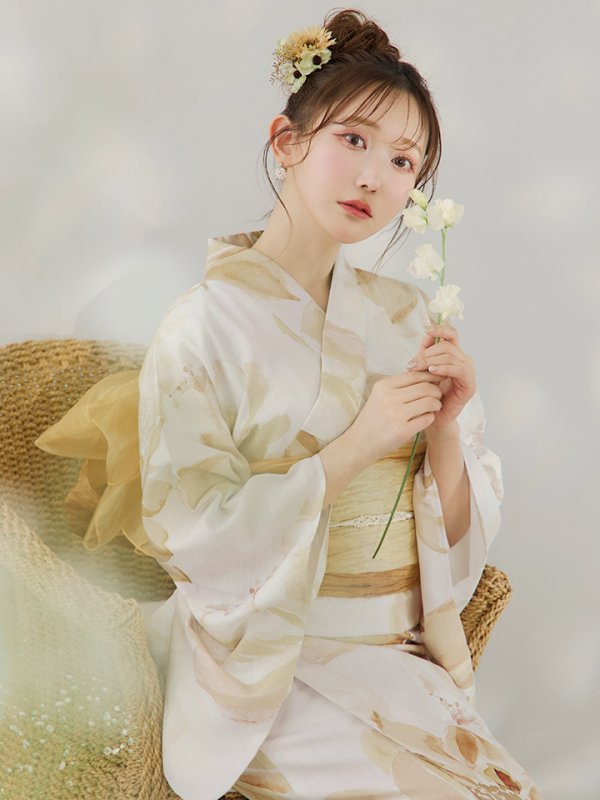 画像9: 【即日発送！】水彩イエローフラワー浴衣【浴衣３点セット 浴衣/帯/下駄】[YMT]