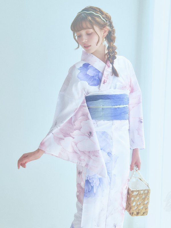 画像13: 【即日発送】ホワイト×ピオニー浴衣【浴衣３点セット 浴衣/帯/下駄】[YMT]