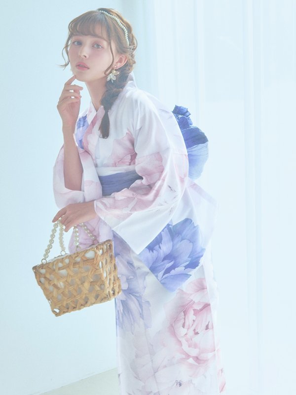 画像14: 【即日発送】ホワイト×ピオニー浴衣【浴衣３点セット 浴衣/帯/下駄】[YMT]