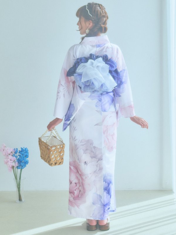 画像19: 【即日発送】ホワイト×ピオニー浴衣【浴衣３点セット 浴衣/帯/下駄】[YMT]