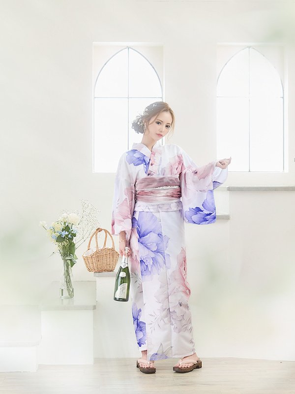 画像12: 【即日発送】ホワイト×ピオニー浴衣【浴衣３点セット 浴衣/帯/下駄】[YMT]