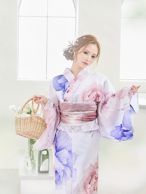 画像14: 【即日発送】ホワイト×ピオニー浴衣【浴衣３点セット 浴衣/帯/下駄】[YMT]