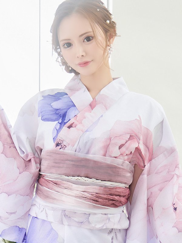 画像21: 【即日発送】ホワイト×ピオニー浴衣【浴衣３点セット 浴衣/帯/下駄】[YMT]