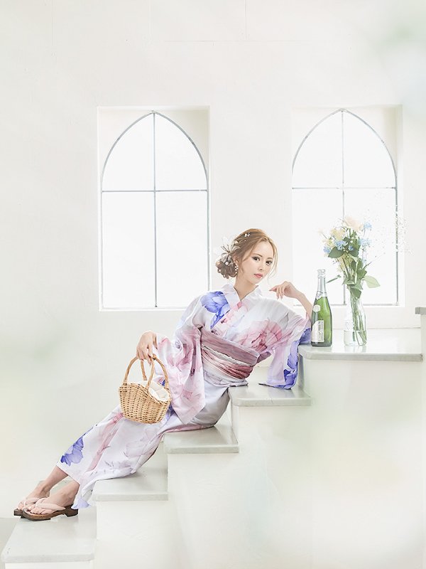 画像7: 【即日発送】ホワイト×ピオニー浴衣【浴衣３点セット 浴衣/帯/下駄】[YMT]