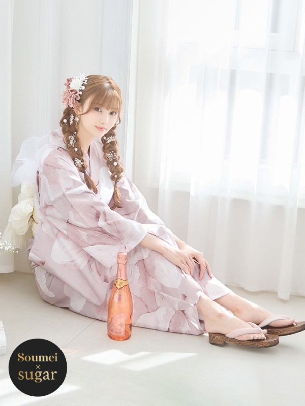 画像3: 【即日発送！】くすみピンクブロッサム浴衣【浴衣３点セット 浴衣/帯/下駄】[YMT]