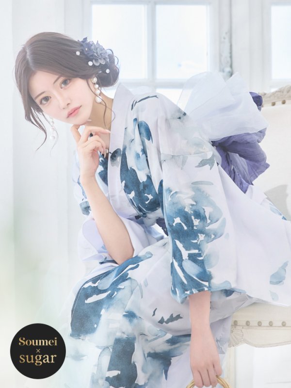 画像1: 【即日発送】グラデーションブルーグリーン浴衣 OBI-g-500-kj-9-NV / HIMO-900-yn-4-GYxGY / HEKO-800-sb-5-WH / YA-73-kn-GY / GETA-01-kj-3-IV [YMT]