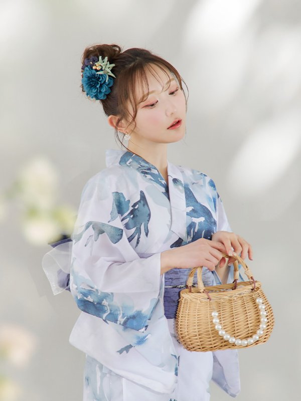 画像8: 【即日発送】グラデーションブルーグリーン浴衣【浴衣３点セット 浴衣/帯/下駄】[YMT]