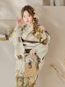 画像1: 【即日発送】ブラウンベージュクラシックフラワー浴衣 OBI-hira-100-ok-2-BRxBE / HIMO-900-yn-7-MOC / HEKO-800-sb-3-BR / YA-577-kj-W / GETA-01-kj-5-MOC/  [YMT] (1)