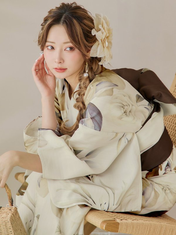 画像7: 【即日発送】ブラウンベージュクラシックフラワー浴衣【浴衣３点セット 浴衣/帯/下駄】[YMT]