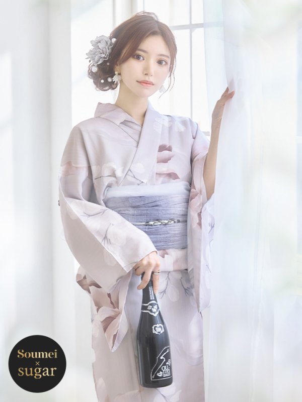 画像1: 【即日発送！】アイシーリリーフラワー浴衣 OBI-g-500-kj-8-GY / HIMO-900-yn-4-GYxGY / HEKO-800-sb-5-WH / YA-953-kn-BL / YA-1017-am-W / GETA-01-kj-3-IV / [YMT]