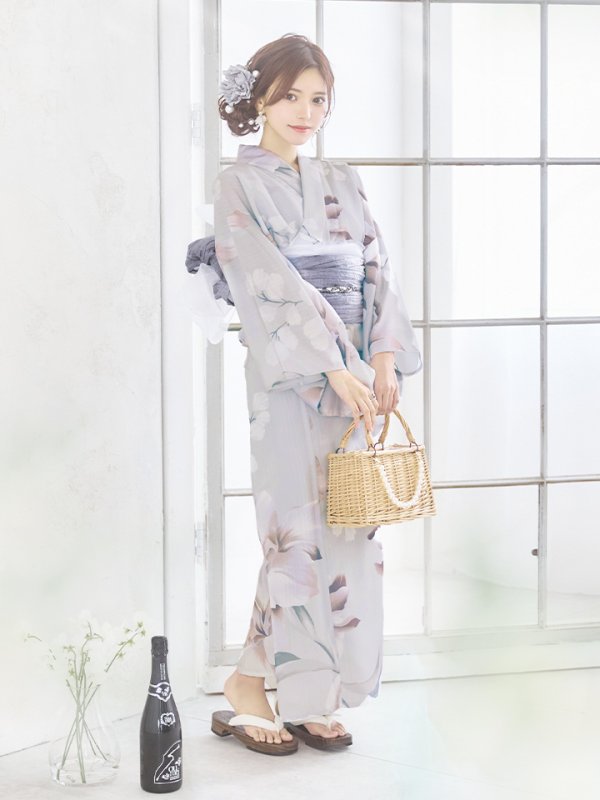 画像4: 【浴衣セール！】【即日発送！】アイシーリリーフラワー浴衣【浴衣３点セット 浴衣/帯/下駄】[YMT]