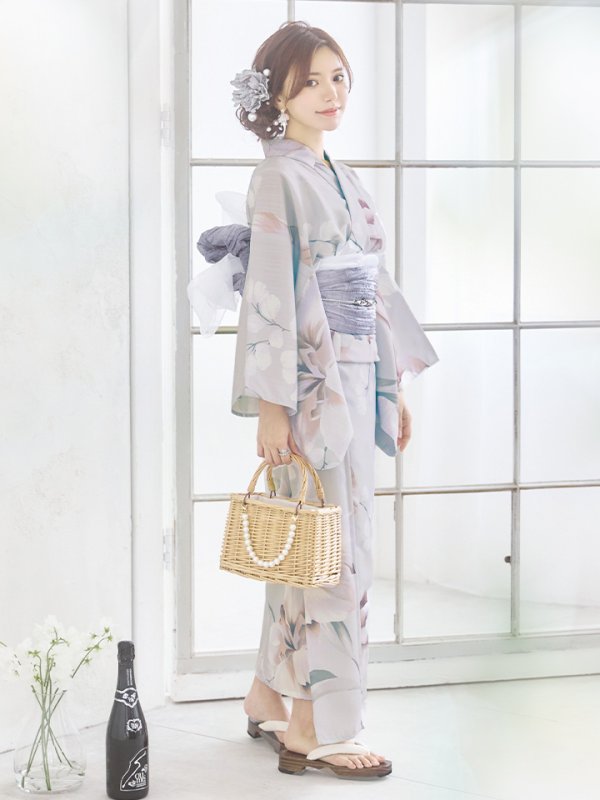 画像5: 【浴衣セール！】【即日発送！】アイシーリリーフラワー浴衣【浴衣３点セット 浴衣/帯/下駄】[YMT]
