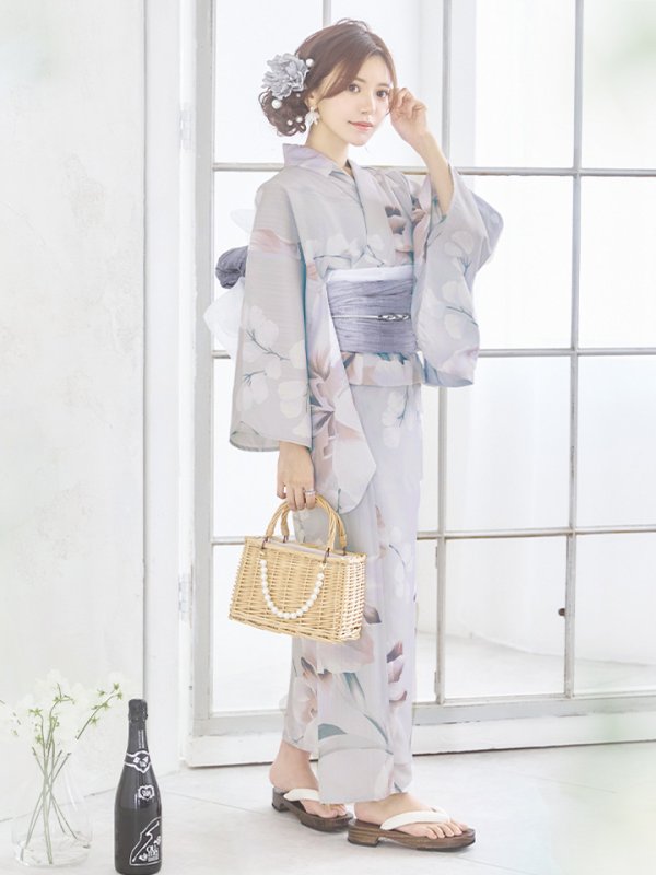画像6: 【浴衣セール！】【即日発送！】アイシーリリーフラワー浴衣【浴衣３点セット 浴衣/帯/下駄】[YMT]