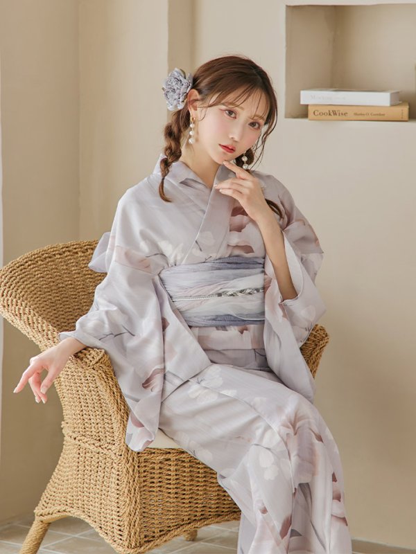 画像2: 【即日発送！】アイシーリリーフラワー浴衣 OBI-g-500-kj-8-GY / HIMO-900-yn-4-GYxGY / HEKO-800-sb-5-WH / YA-953-kn-BL / GETA-01-kj-3-IV/ [YMT]