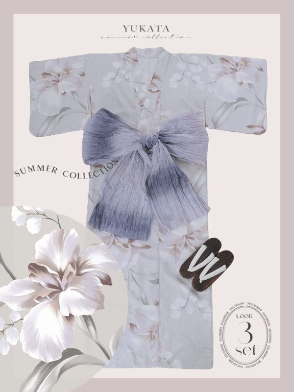 画像25: 【浴衣セール！】【即日発送！】アイシーリリーフラワー浴衣【浴衣３点セット 浴衣/帯/下駄】[YMT]