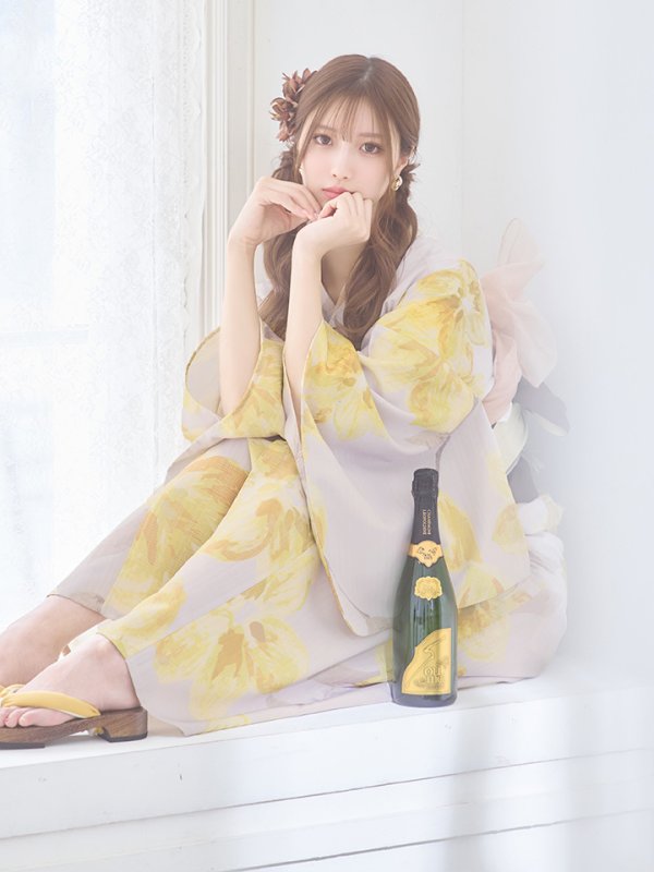 画像8: 【即日発送！】グレージュ×イエローフラワー浴衣【浴衣３点セット 浴衣/帯/下駄】[YMT]