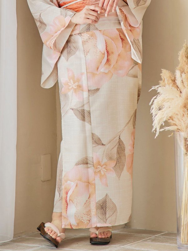 画像14: 【即日発送！】ピンクベージュ牡丹浴衣【浴衣３点セット 浴衣/帯/下駄】[YMT]