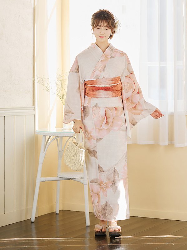画像10: 【即日発送】ピンクベージュ牡丹浴衣【浴衣３点セット 浴衣/帯/下駄】[YMT]