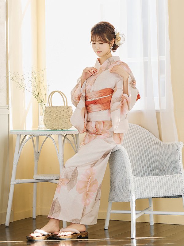 画像11: 【即日発送】ピンクベージュ牡丹浴衣【浴衣３点セット 浴衣/帯/下駄】[YMT]