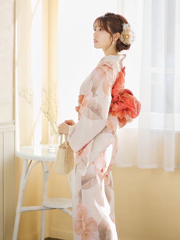 画像12: 【即日発送】ピンクベージュ牡丹浴衣【浴衣３点セット 浴衣/帯/下駄】[YMT]