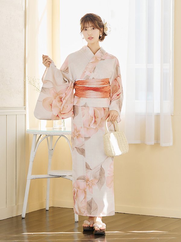 画像14: 【即日発送】ピンクベージュ牡丹浴衣【浴衣３点セット 浴衣/帯/下駄】[YMT]