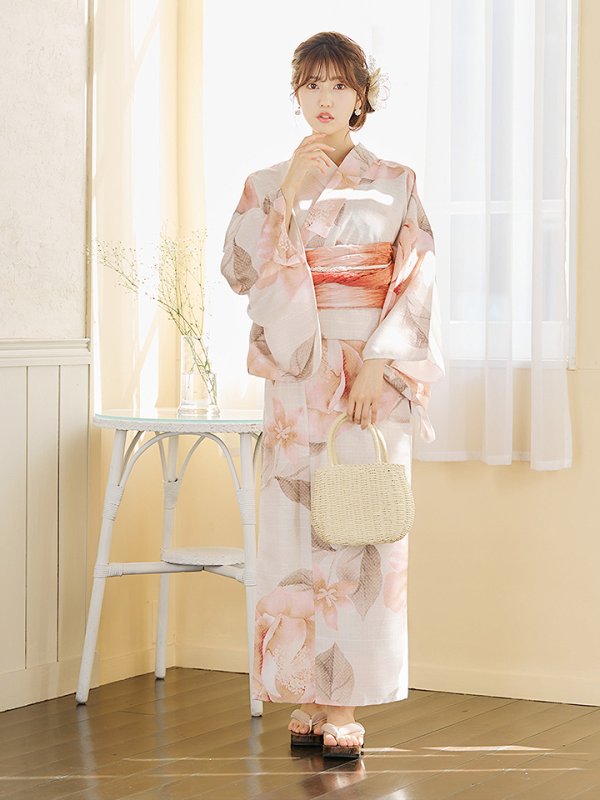 画像15: 【即日発送】ピンクベージュ牡丹浴衣【浴衣３点セット 浴衣/帯/下駄】[YMT]