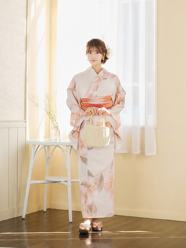 画像8: 【即日発送】ピンクベージュ牡丹浴衣【浴衣３点セット 浴衣/帯/下駄】[YMT]