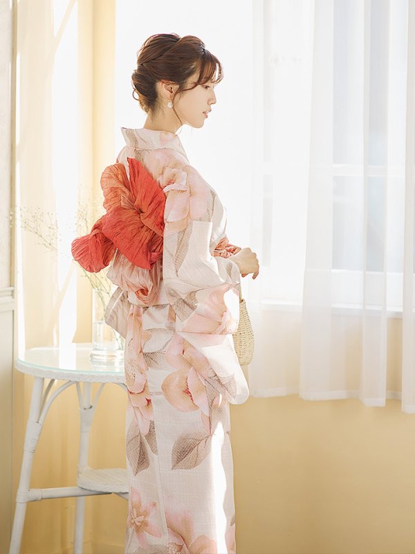 画像9: 【即日発送】ピンクベージュ牡丹浴衣【浴衣３点セット 浴衣/帯/下駄】[YMT]
