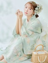 【即日発送】アイシーミントフラワー浴衣 OBI-siwa-200-kj-13-OW / HIMO-900-yn-5-IV / HEKO-800-sb-5-WH / YA-1082-kj-MI / GETA-01-kj-4-MI /  [YMT]