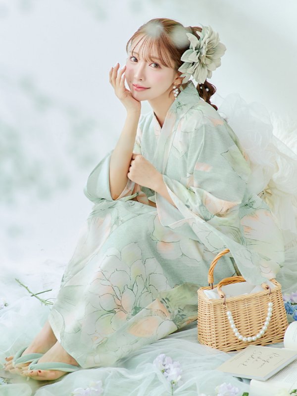 画像12: 【即日発送】アイシーミントフラワー浴衣【浴衣３点セット 浴衣/帯/下駄】[YMT]